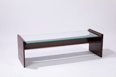 Tavolino in legno con piano in vetro, 1963
