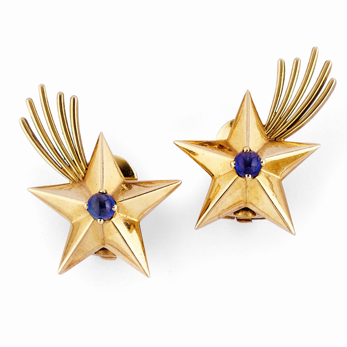 Spilla a fiocco e coppia di orecchini, oro giallo 18k con diamanti e rubini