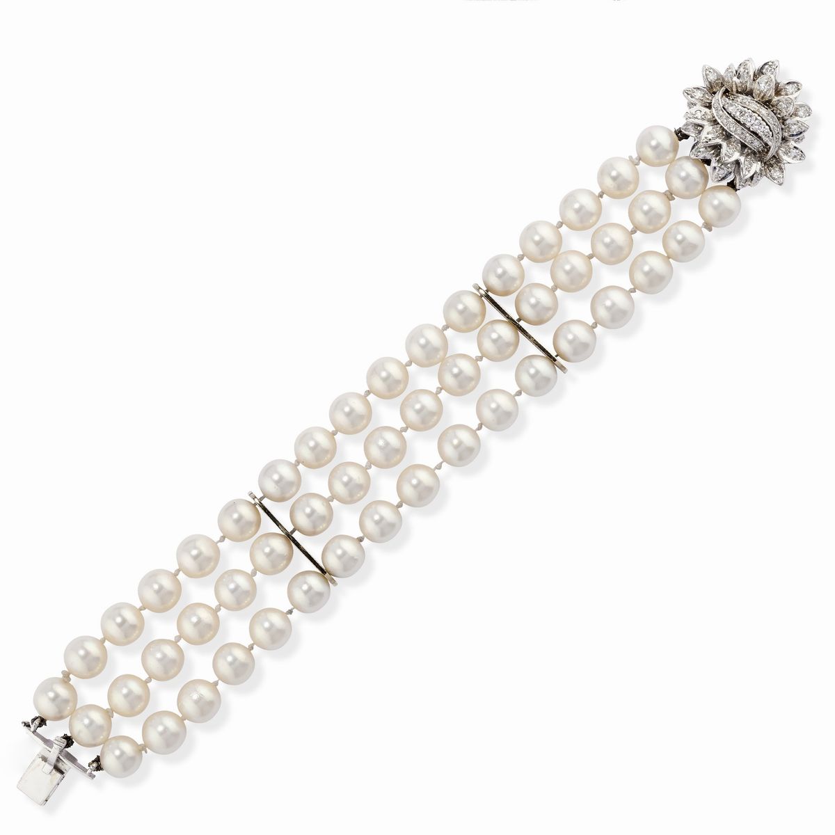 Demi parure in oro bianco 18k con perle coltivate e diamanti