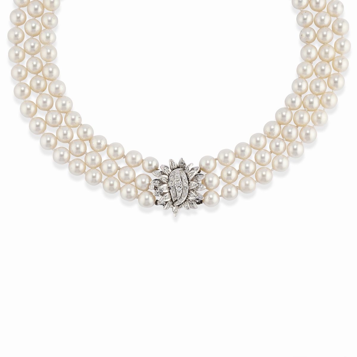 Demi parure in oro bianco 18k con perle coltivate e diamanti