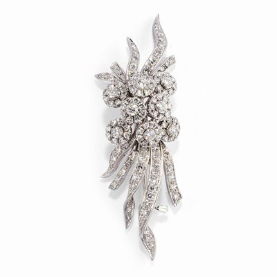 Spilla in oro bianco 18k con diamanti, 3,00 ct