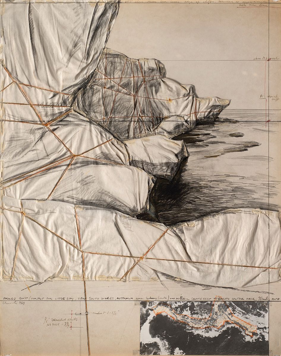 Christo - Packed Coast (Progetto per Little Bay, Nuovo Galles del Sud, Australia), matita, pastel...