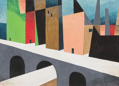 Scenodinamica-città, tempera su carta