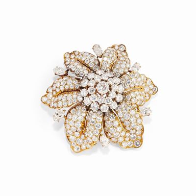 Spilla Pendente in oro bicolore 18k con diamanti