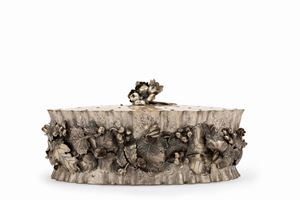 Large silver flower holder centerpiece