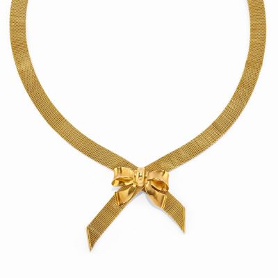 Collana in oro giallo 18k con motivo centrale a fiocco