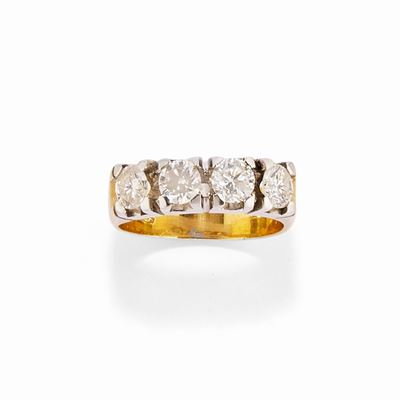 Anello con diamanti, oro bicolore 18k