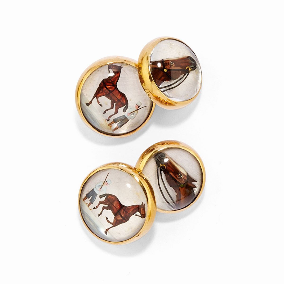 Tre coppie di polsini in oro giallo 18k con pietre dure