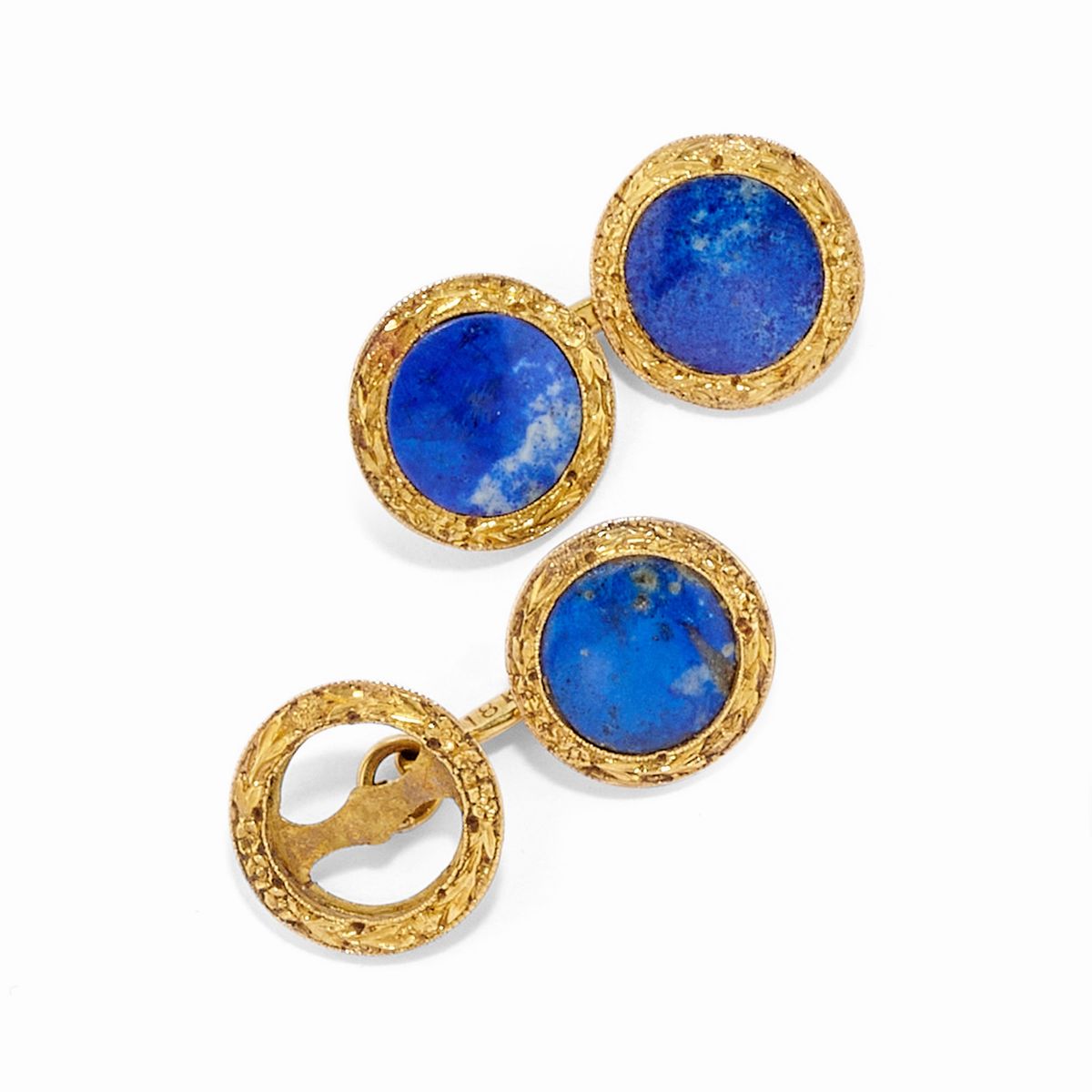 Tre coppie di polsini in oro giallo 18k con pietre dure
