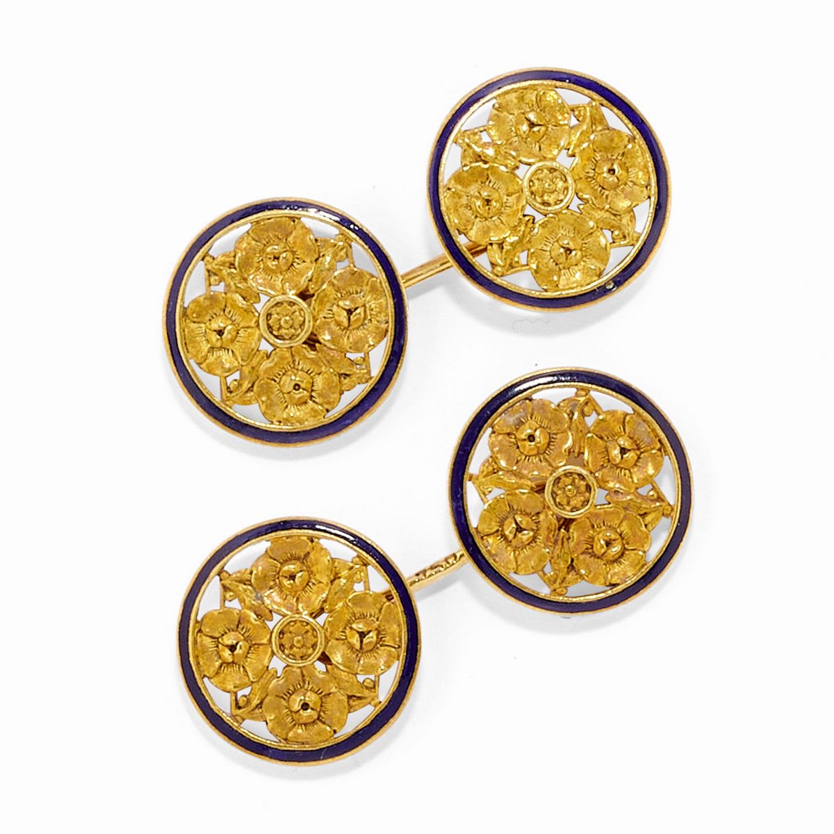 Tre coppie di polsini in oro giallo 18k con pietre dure