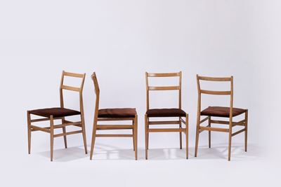 Quattro Sedie, legno e seduta imbottita (modello Leggera) - 1952