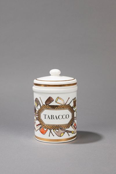 Barattolo in ceramica serigrafata con coperchio, 1960 ca.