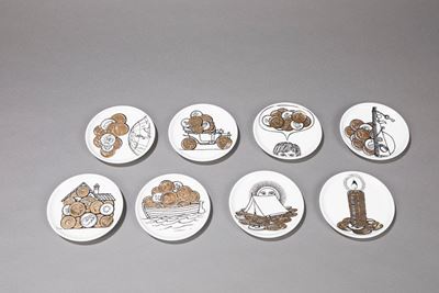 Set di otto piattini Fortuna in ceramica serigrafata