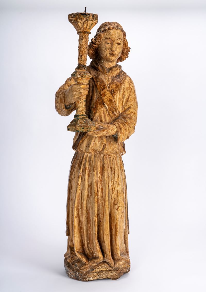 Scuola umbra, Scultura lignea raffigurante angelo reggitorcia