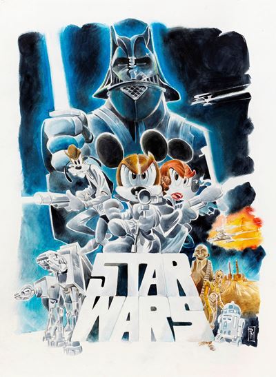 Star Wars - Illustrazione originale a tempera e acquerello su cartoncino