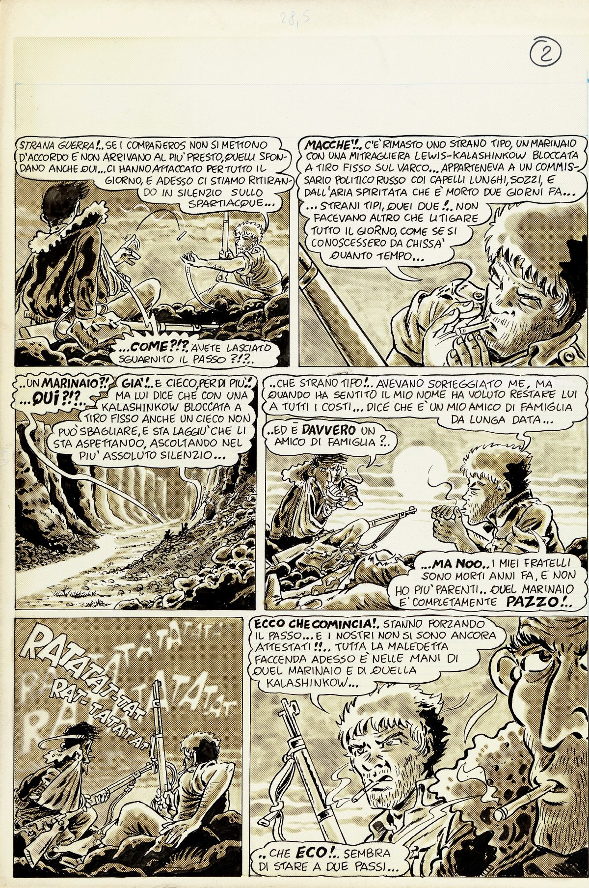 Bonvi (franco Bonvicini) - Dedicated to Corto Maltese, matita e china su cartoncino Duotone