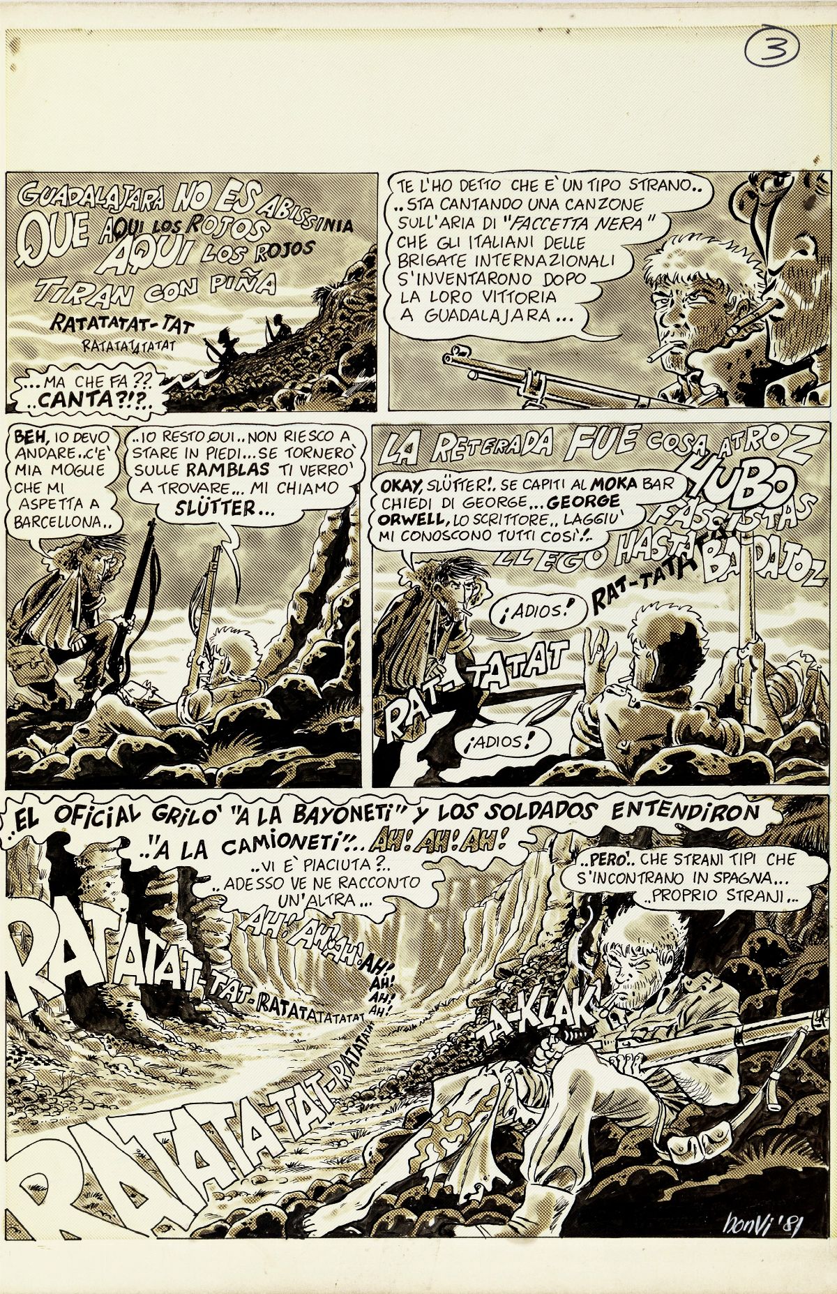 Bonvi (franco Bonvicini) - Dedicated to Corto Maltese, matita e china su cartoncino Duotone