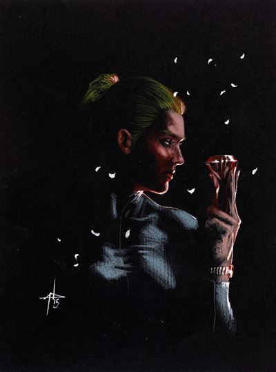 Out of Darkness - Eva Kant, tempera su cartoncino nero