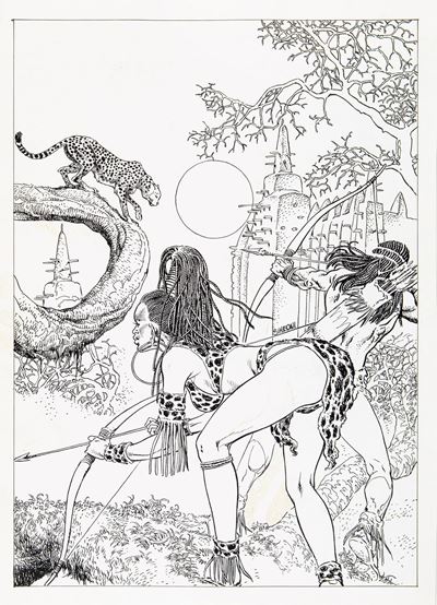 La caccia - matita e china su cartoncino, 27 x 38 cm, 1988