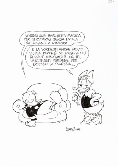 Paperino e Paperina, matita e china su cartoncino