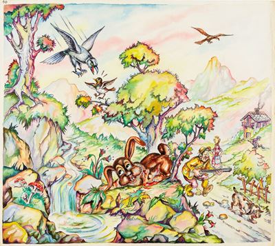 Il passero che da consigli ad una lepre - Illustrazione originale per Favole esopiane