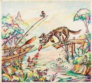 Favole esopiane - Il cane che portava un pezzo di carne in riva ad un fiume