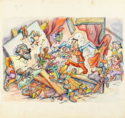 Don Chisciotte - Illustrazione originale in matita, china e acquerello su cartoncino
