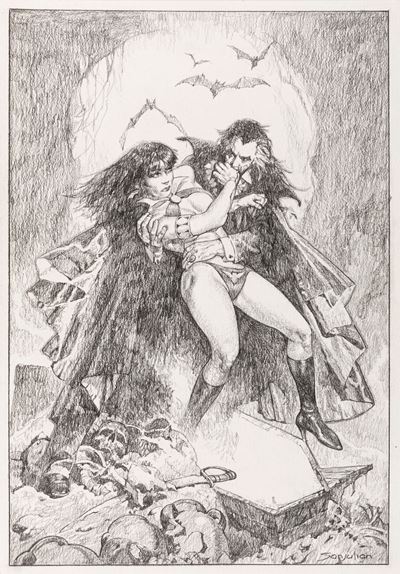Disegno preliminare per 'Vampirella Vs Dracula', matita su cartoncino