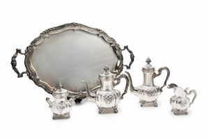 Silver tea and coffee set with tray
