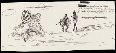Pinocchio - Disegni preliminari, matita e biro su carta, 1973