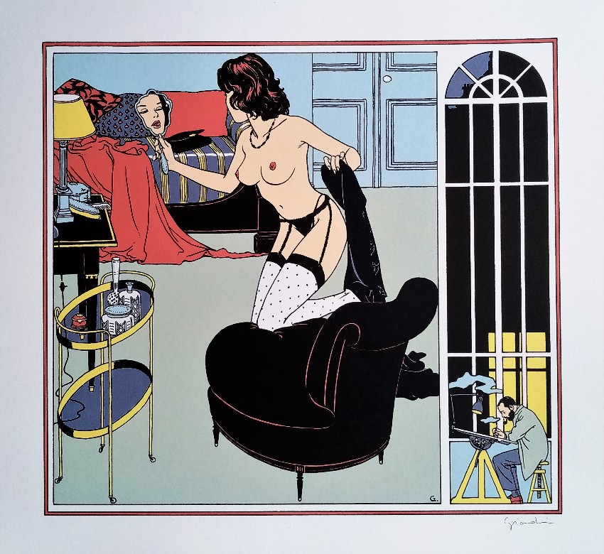 Vittorio Giardino - La Finestra di Notte, matita e china su cartoncino