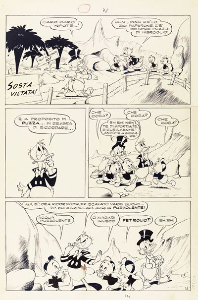 Paperino Don Chisciotte, matita e china su cartoncino