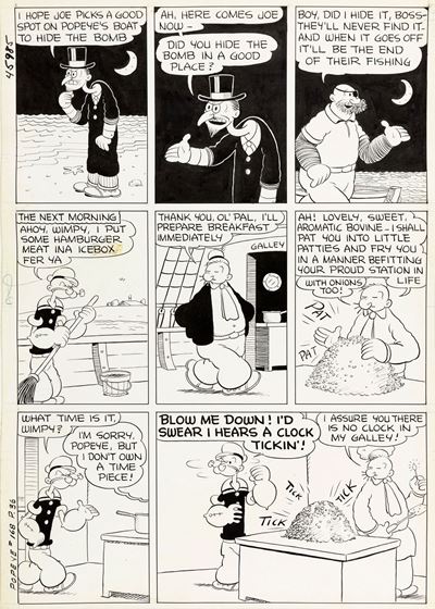 Tavola originale per Popeye, matita e china su cartoncino