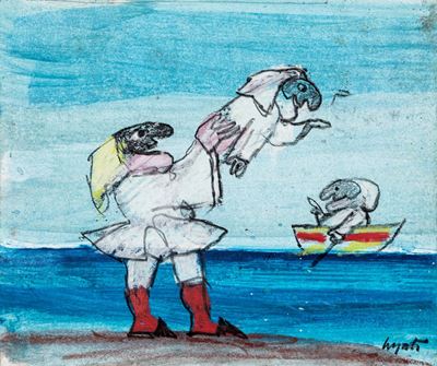 Pulcinella, pastelli a cera e acquerello su cartoncino