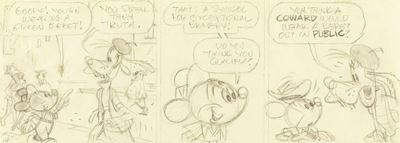 Striscia giornaliera preliminare di Mickey Mouse, matita su carta