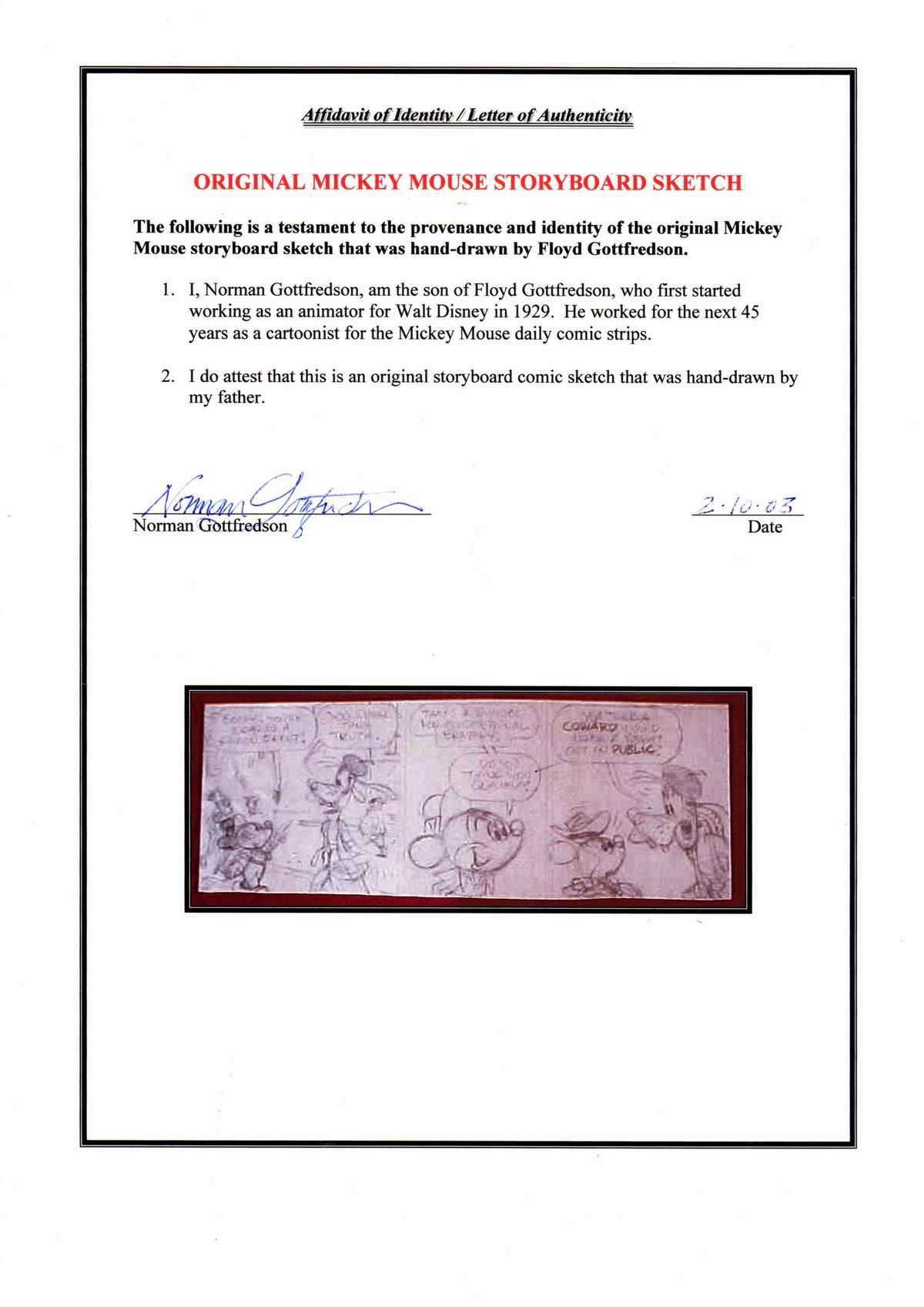 Floyd Gottfredson - Striscia giornaliera preliminare di Mickey Mouse, matita su carta