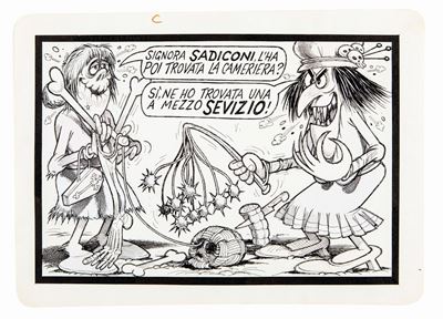 La cameriera - matita e china su cartoncino, anni '70
