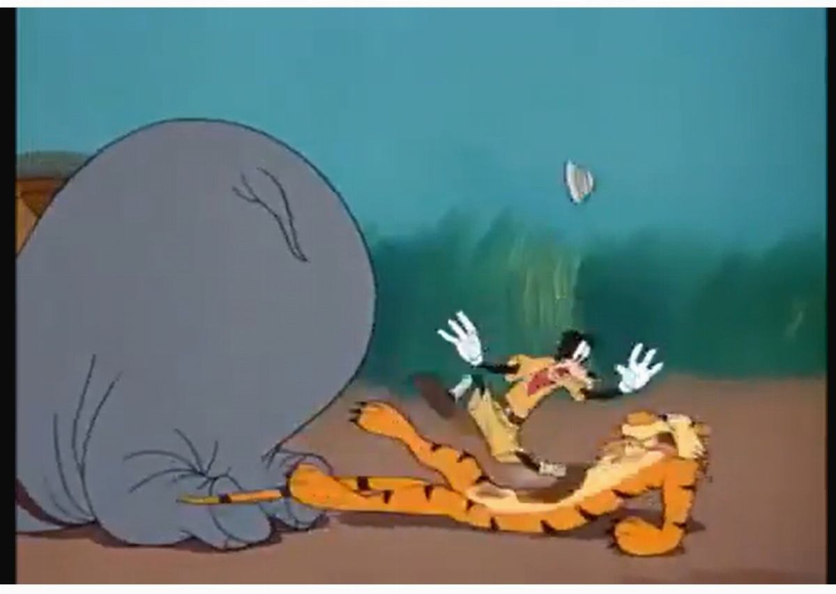 Studio Disney - Cel originale di Pippo a caccia grossa (Tiger Trouble), tempera su rodovetro
