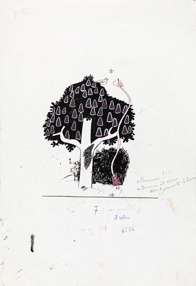 Illustrazione per 'Alice nel paese delle meraviglie', matita, china e tempera su cartoncino