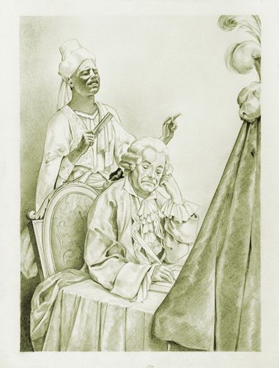 Illustrazione per 'Memoires de Jacques Casanova de Seingalt', matita su cartoncino
