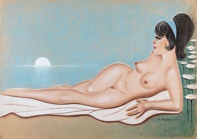 Nudo al chiaro di luna, tempera su cartoncino
