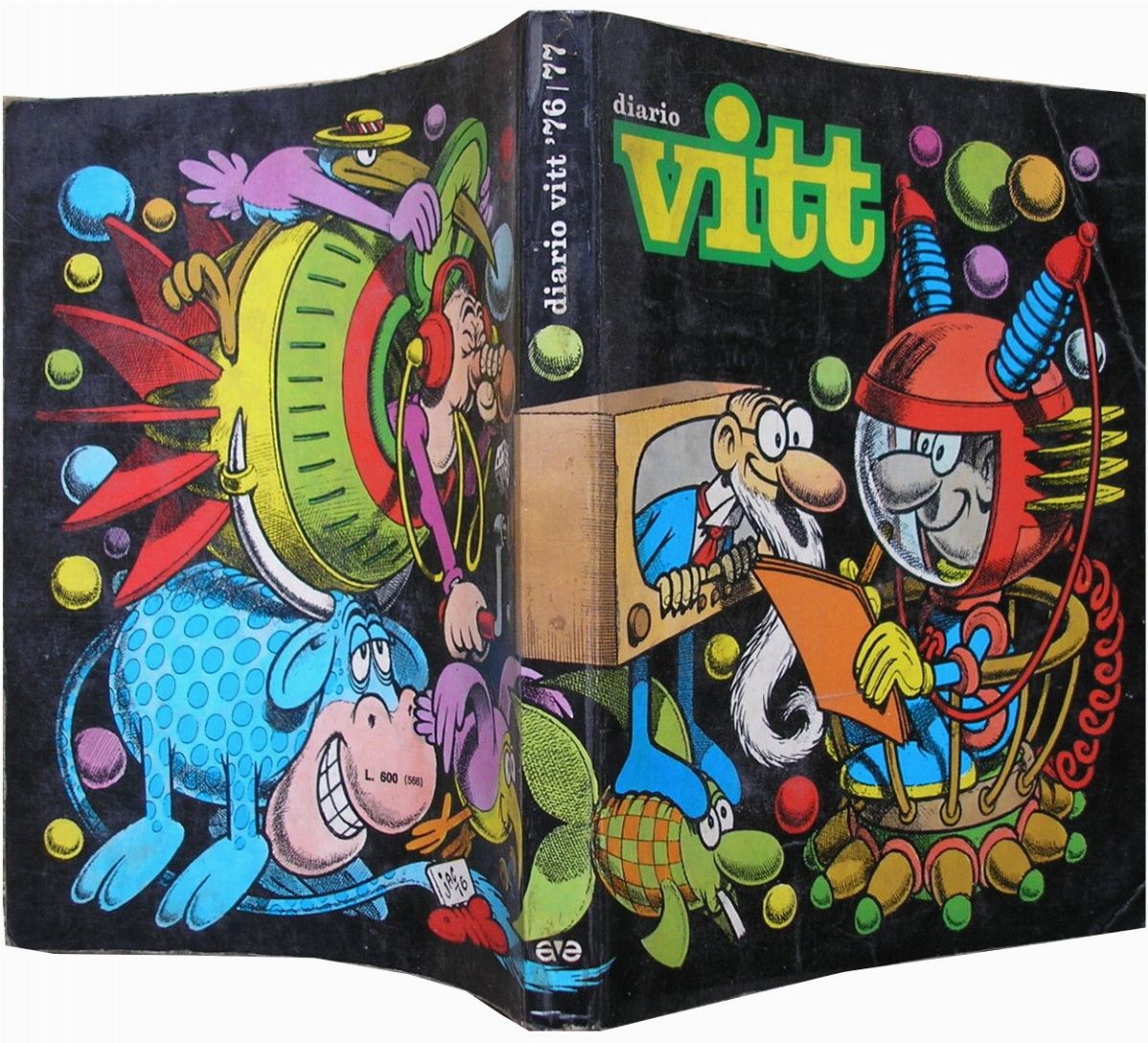 Benito Jacovitti - Copertina e quarta di copertina per Diario Vitt 1976, matita e china su carton...