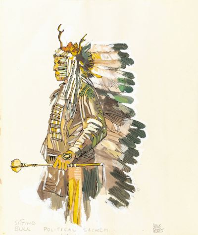 Sitting Bull - Illustrazione originale in china, tempera, acquerello e biacca su cartoncino