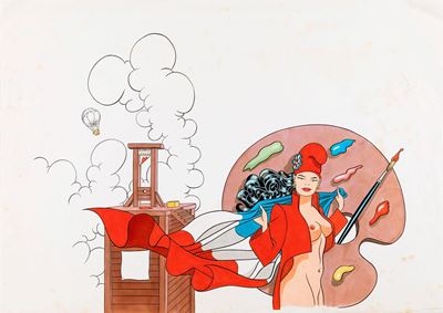 Gilda in atelier David, tecnica mista su carta