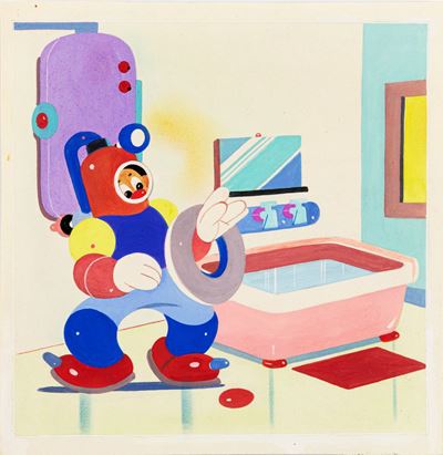Lezione di nuoto, tempera su cartoncino