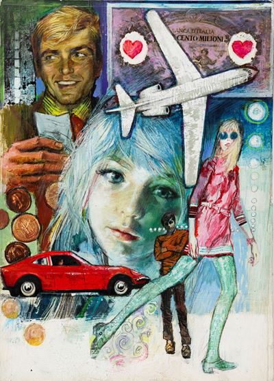 L'amore dei soldi - tempera e collage su cartone