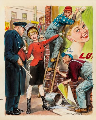 Illustrazione di Doris Day in tempera e acquerello su cartoncino