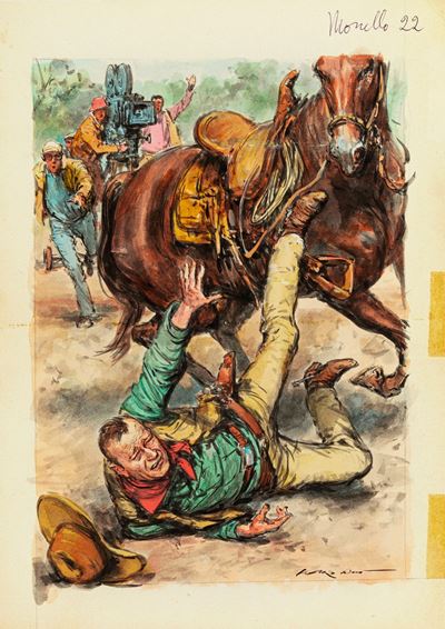 Illustrazione di John Wayne, tempera e acquerello su cartoncino