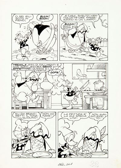 Paperino e il genio maldestro, matita e china su cartoncino