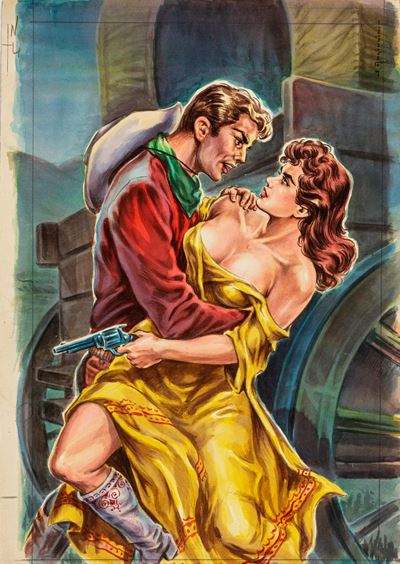Copertina per pubblicazione erotica con ambientazione western